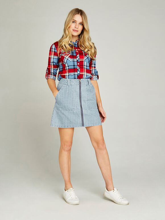 Blue Pinstripe Mini Skirt, Blue, large