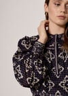 Tile Print Shift Mini Dress, Navy, large