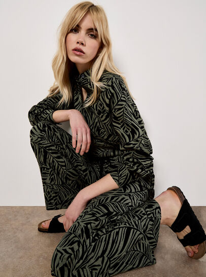 Leaf Linen Blend Wide Leg Trousers