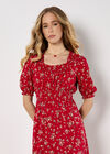 Ditsy Floral Milkmaid Midi Dress, Red, large