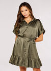 Ruffle Shirt Mini Dress, Khaki, large