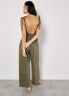 Textured Cotton Wide Leg Jumpsuit, Khaki, large