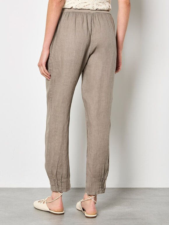 Pure Linen Tapered Joggers, Stone, large