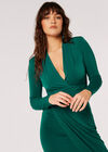 Jersey Ruched Wrap Midi Dress, Green, large