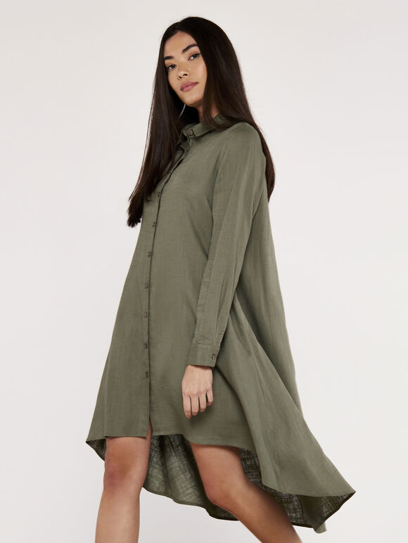 High Low Shirt Dress, Khaki, large