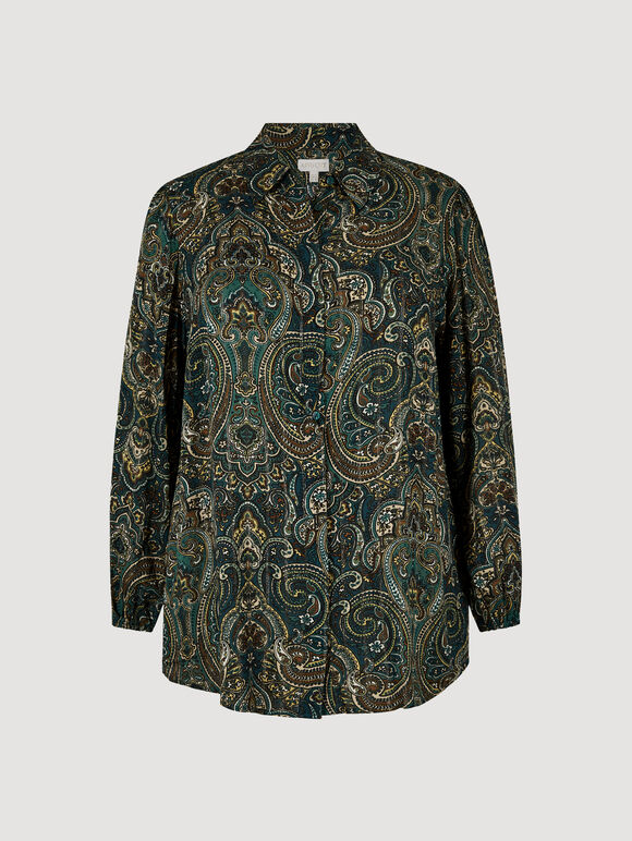 Curve Paisley Sparkle Shirt, Green, large