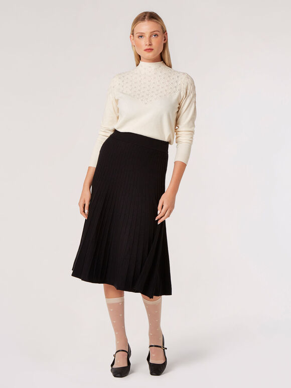 Pointelle Shell Fine Knit Jumper, Stone, large