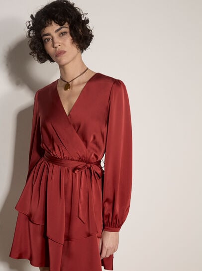 Satin Wrap Mini Dress