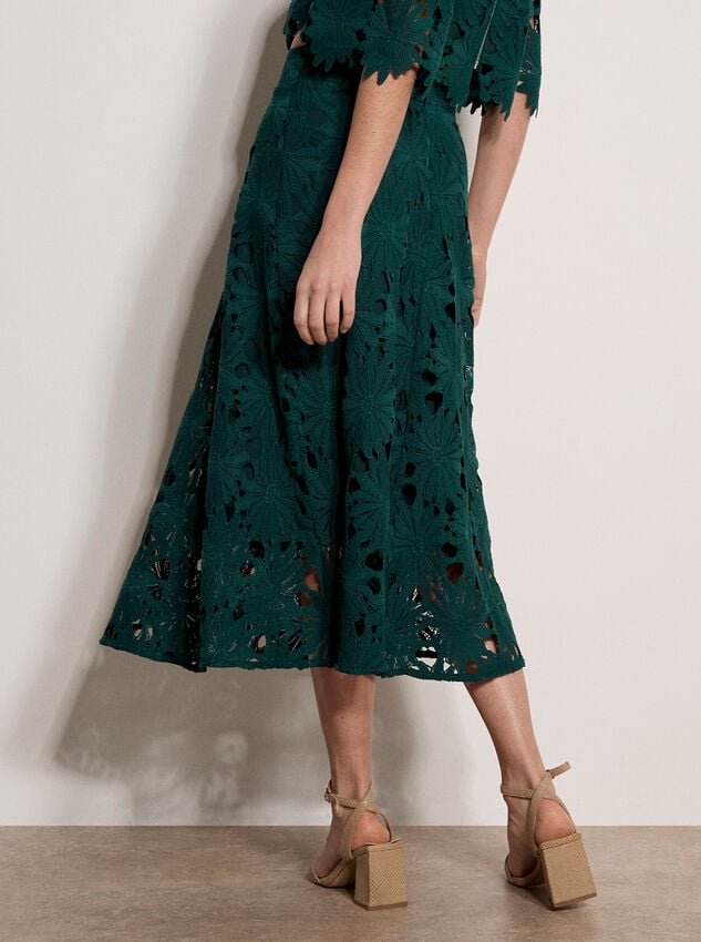 Guipure Lace Daisy Midi Skirt, Green, large