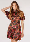 Floral Satin Mini Dress, Black, large