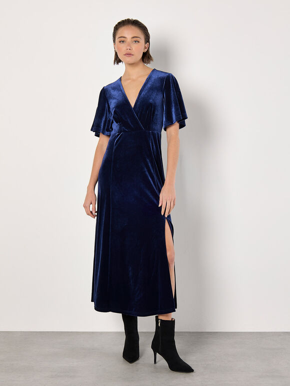 Velvet Wrap Maxi Dress, Navy, large