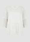 Embroidered Cotton Mesh Blouse, Cream, large