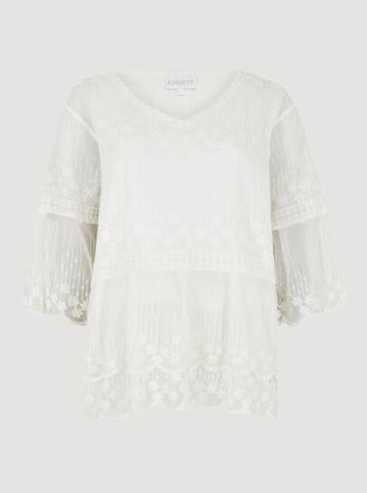 Embroidered Cotton Mesh Blouse