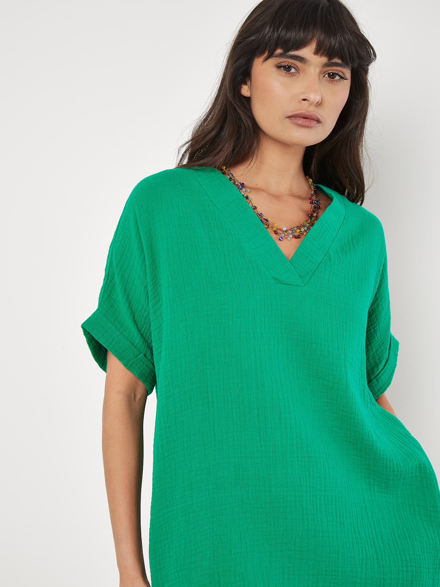Textured Cotton Oversized T Shirt Dress Apricot Clothing