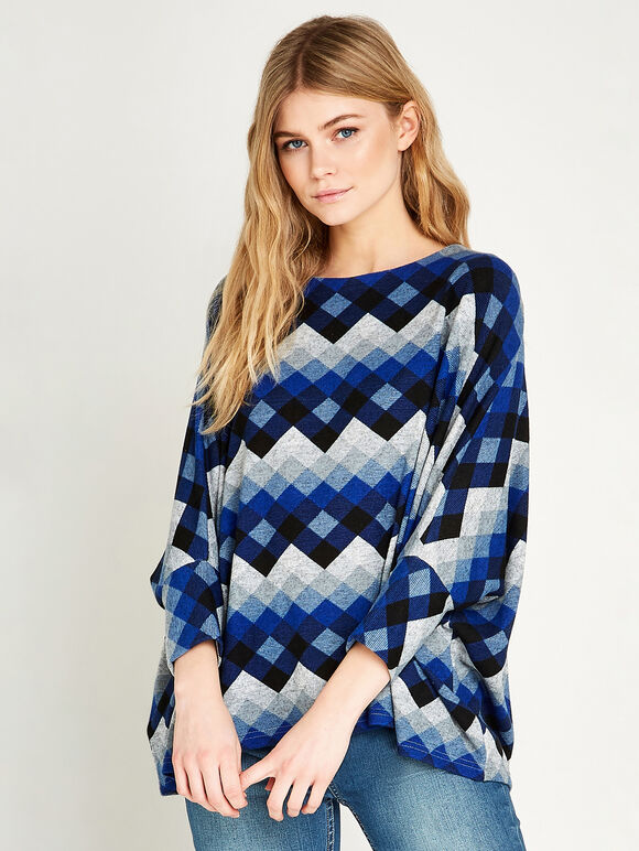 Diamond Stripes Oversized Top, Blue, large