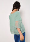 Embroidered Cotton Mesh Blouse, Mint, large