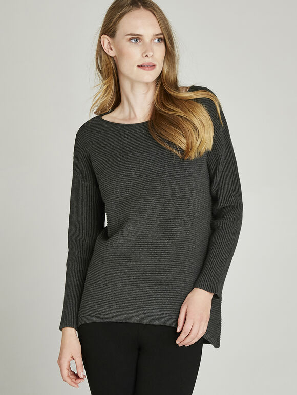 Ribbed Jumper, Grey, large