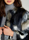 Navy Patchwork Faux Fur Jacket, Navy, large
