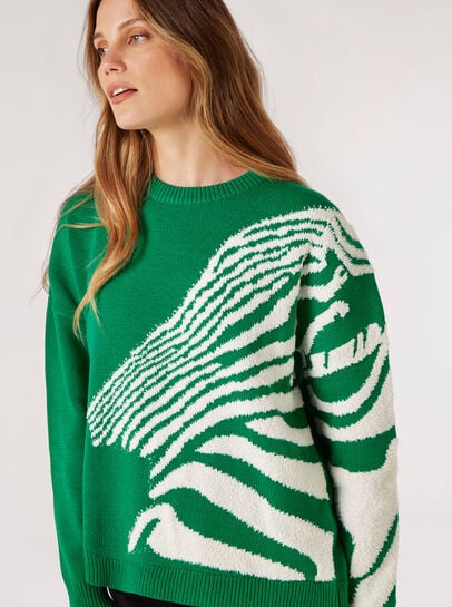 Fuzzy Zebra Stripe Oversized Jumper