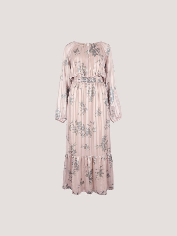 Silhouette Floral Satin Shimmer Maxi Dress, Stone, large