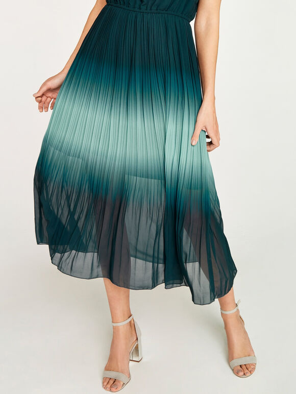 Ombre Grecian Neck Midi Dress, Green, large
