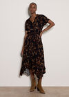 Leaf Print Shirt Midi Dress, Rust, large