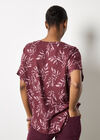 Leaf Print Woven T-Shirt, Burgundy, large