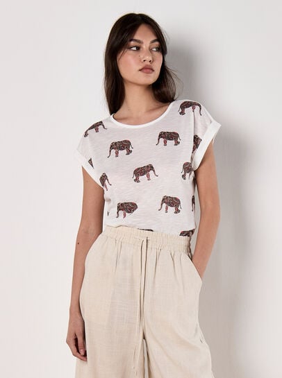 Elephant Print Slub T-Shirt
