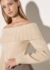 Ribbed Bardot Jumper, Stone, large