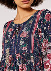 Folk Border Mini Dress, Navy, large