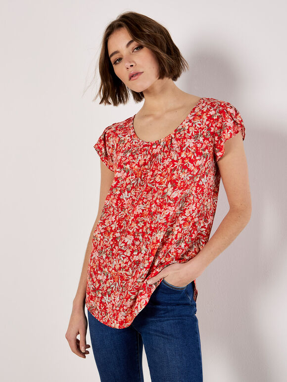 Garden Floral Top, Red, large