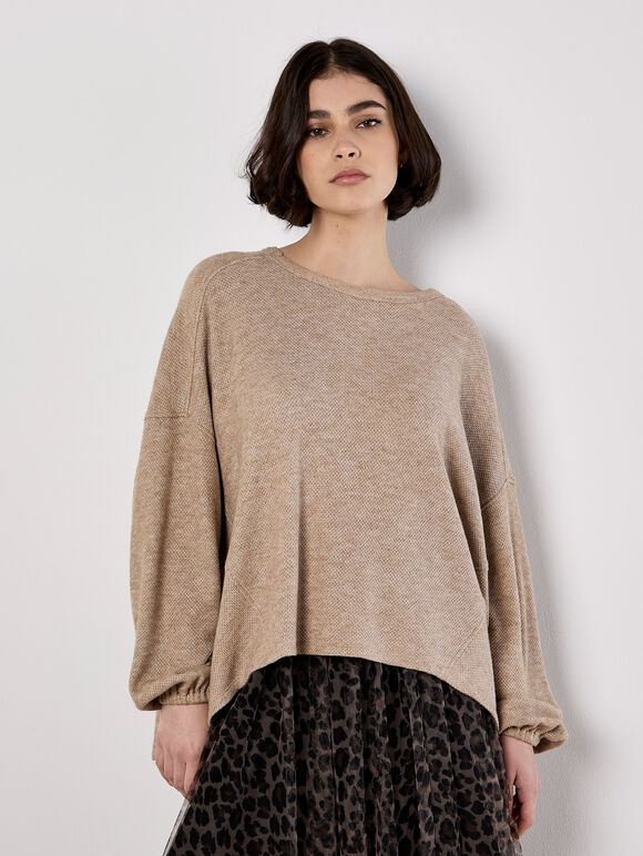 Honeycomb Knit Oversized Top, Stone, large