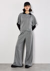Wide Leg Dogtooth Trousers, Black, large