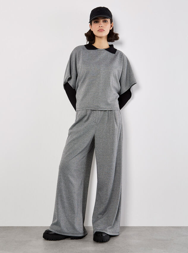 Wide Leg Dogtooth Trousers, Black, large