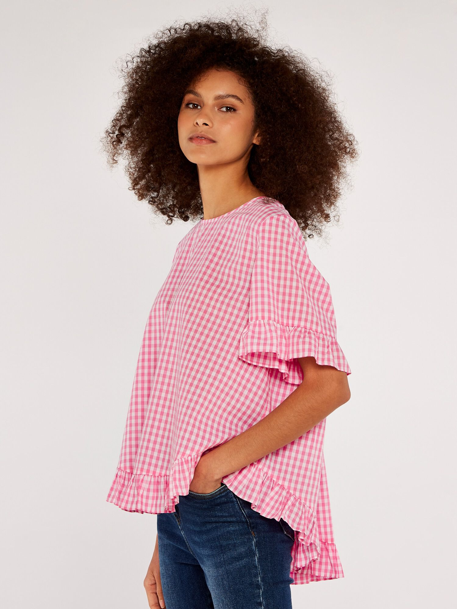 Gingham ruffle top discount