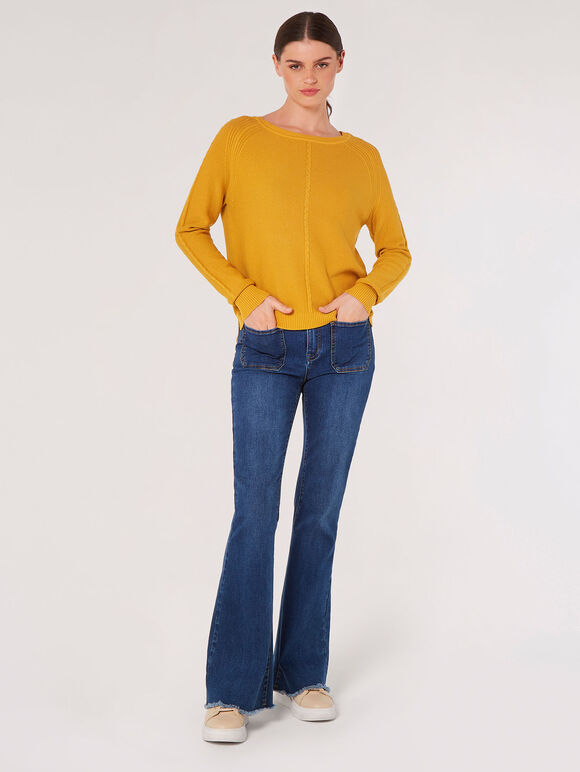 Waffle Knit Aran Jumper, Mustard, large