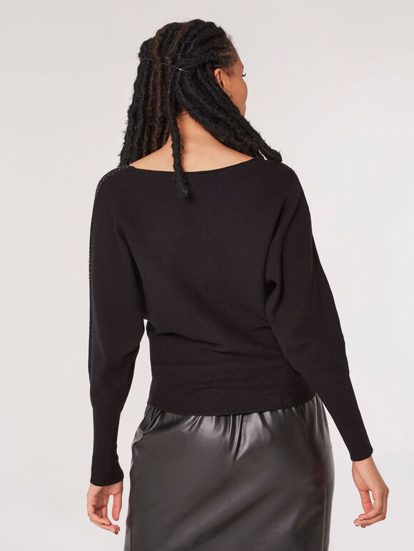 Batwing Sleeve Studded Jumper, Black, large