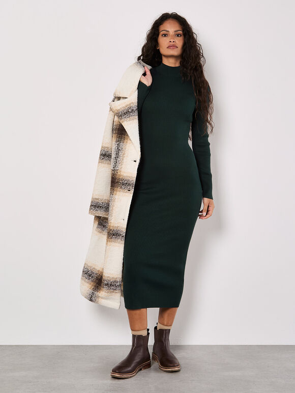 Ribbed Knit Midi Dress, Green, large