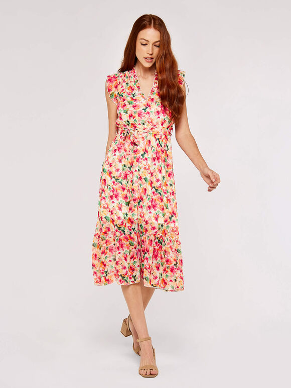 Brushstroke Bloom  Midi Dress, Cream, large