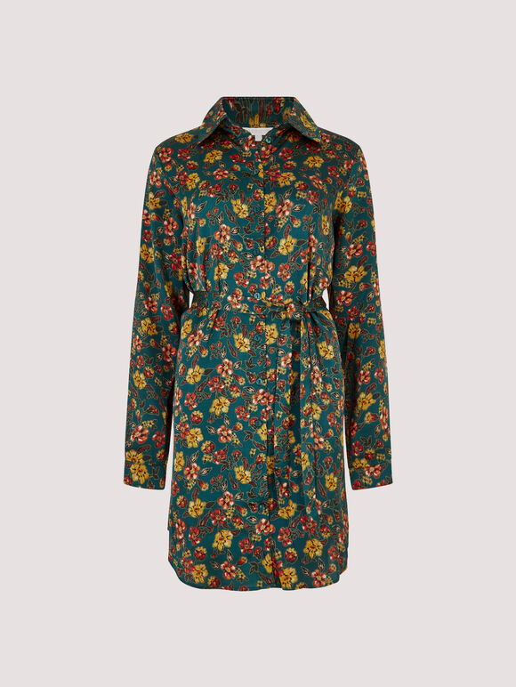 Floral Shirt Mini Dress, Green, large