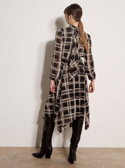 Check Crepe Midi Dress