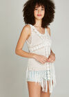 Crochet Curved Fringe Hem Top, Cream, large