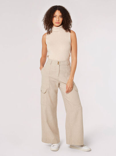 Herringbone Wide Leg Cargo Trousers
