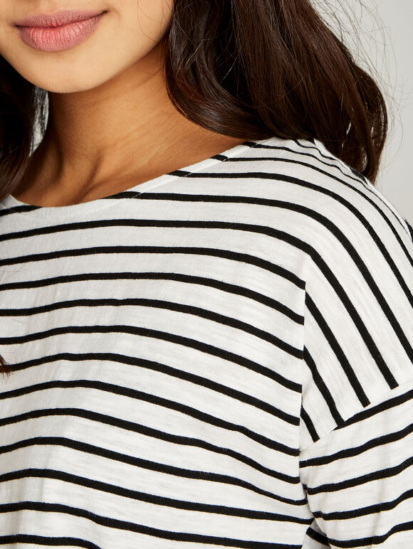 Nautical Stripe Slub Boxy Top, Black, large