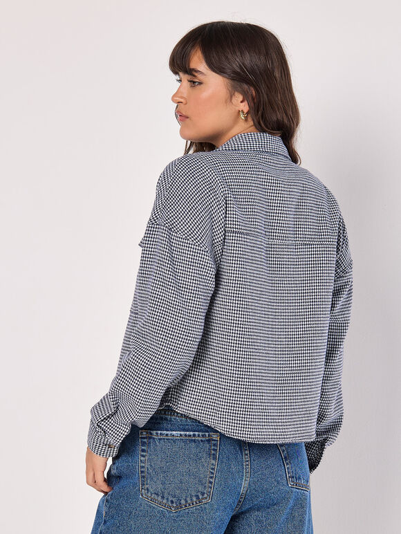 Dogtooth Cropped Shirt, Black, large