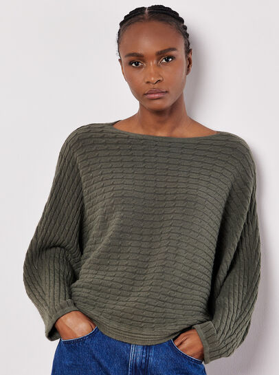 Cable Stripe Batwing Jumper