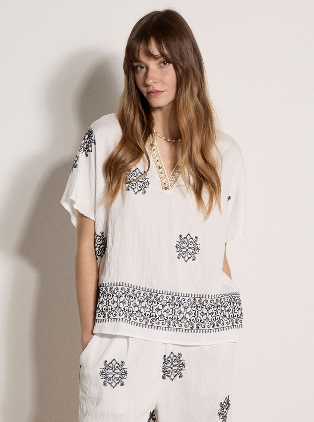 Paisley Bead Embroidered Blouse, White, large