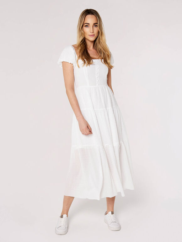 Self Check Midi Dress, White, large