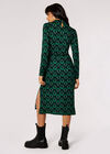 Peacock Print  Knit Midi Dress, Green, large