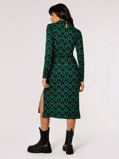 Geometric Leaves Knit Midi Dress